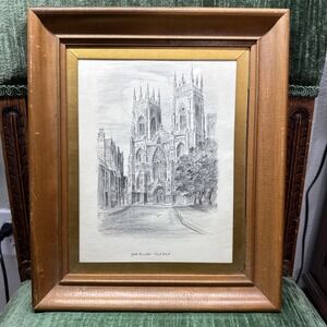 Framed W H CONSTANTINE reproduction Pencil Sketch Of York Minster West‎ Front